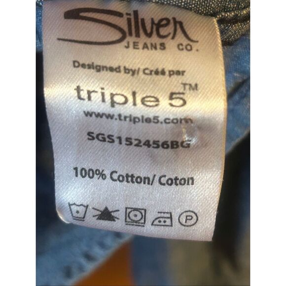 Silver Jeans Western Denim Shirt Medium Wash Pearl Snap Buttons Size Large (5649 - Picture 5 of 6